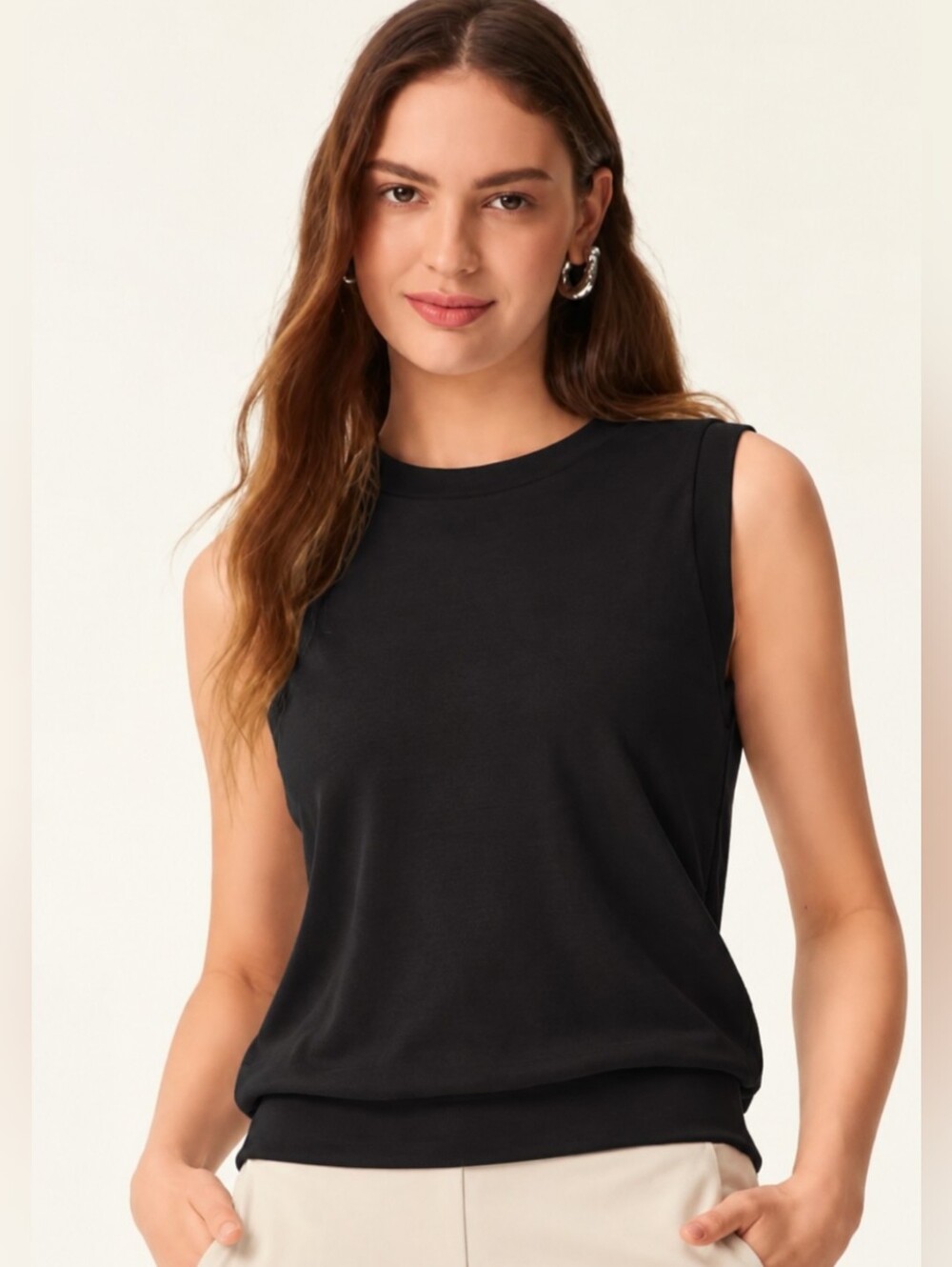 ❤️ NWT! OGL SLEEVELES TOP, BLACK SANDWASHED MICRO-JAQUARD KNIT, XL